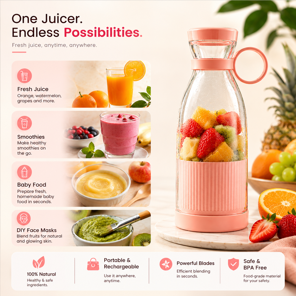 Electric Portable Mini Juicer Bottle | Wireless Personal Size Juicer Blender